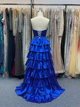 A Line Strapless Sweetheart Satin Long Prom Dress with Keyhole