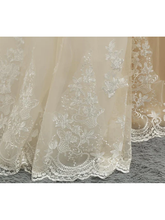 Wedding Dresses Jewel Neck Chapel Train Lace Tulle Lace Over Satin Regular Straps Formal See-Through with Sashes  Ribbons Pearls Appliques