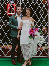 Sexy Straight Off-shoulder Lace Mermaid With Train Long Wedding Dresses.DB10644