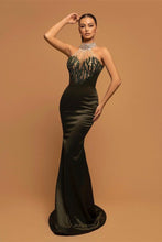 Elegant Long Halter Satin Beadings Mermaid Prom Dresses