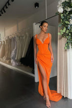 Spaghetti Straps Sleeveless V-Neck Split Prom Dress
