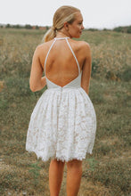 A-Line Ivory Lace Halter Neckline Backless Short Homecoming Dress PD449