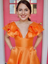 V-Neck Ruffle A-Line Long Prom Dress with Slit