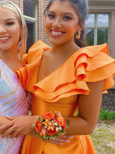 V-Neck Ruffle A-Line Long Prom Dress with Slit