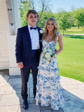 Blue Print A-Line Strapless Tiered Long Prom Dress