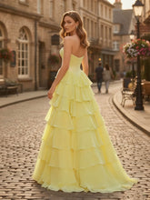 A-Line Sweetheart Cascading Ruffles Chiffon Corset Prom Dress