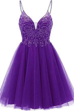 A-line Straps Appliques Tulle Short Homecoming Dress