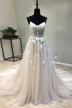A-line Spaghetti Straps Wedding Dress with Lace Appliques Wedding Gown