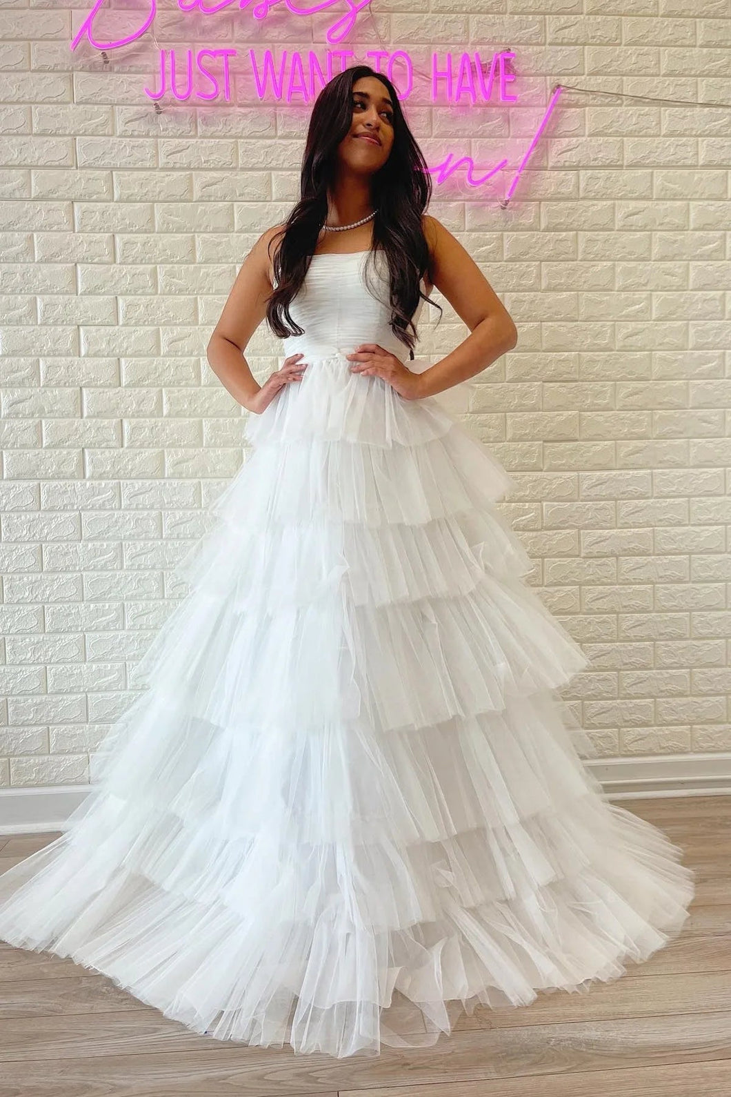 Strapless Pleated Multi-Layers Tulle Prom Dress SYP148