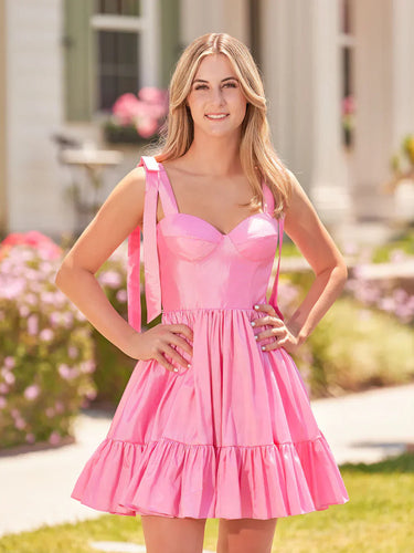 A-line Sweetheart Ruffled Homecoming Dress With Bow Straps SYH104