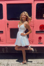 A-line V Neck Sequin Pink Homecoming Dresses Short Party Dresses PD489