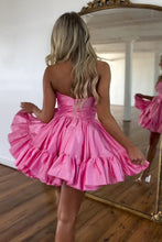 A Line Fuchsia Strapless Ruffle Cute Homecoming Dress with Bow PD558