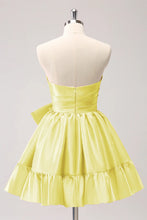 A Line Fuchsia Strapless Ruffle Cute Homecoming Dress with Bow PD558