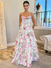 A Line Sweetheart Floral Chiffon Tiered Prom Dress with Slit