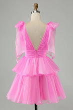 V Neck Pleated Tiered Short Homecoming Dress SYH109