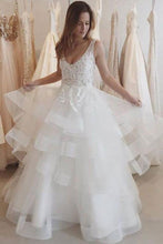 Ivory Organza Backless See-through Lace Appliqued Long Wedding Dresses, MW179