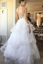 Ivory Organza Backless See-through Lace Appliqued Long Wedding Dresses, MW179