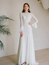A-Line Wedding Dresses Jewel Neck  Lace Long Sleeve Romantic with Appliques
