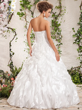 Ball Gown Wedding Dresses Strapless Floor Length Taffeta Sleeveless with Beading Cascading Ruffle Criss-Cross