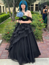 A Line Off-the-Shoulder Appliques Lace Tulle Long Corset Prom Dress
