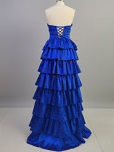 A Line Strapless Sweetheart Satin Long Prom Dress with Keyhole