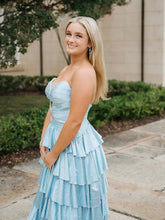A Line Strapless Sweetheart Satin Long Prom Dress with Keyhole