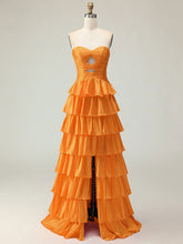 A Line Strapless Sweetheart Satin Prom Dress with Keyhole