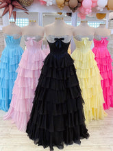 A Line Sweetheart Tiered Chiffon Long Prom Dress with Beading