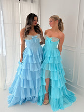 A Line Sweetheart Tiered Chiffon Long Prom Dress with Beading
