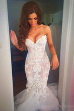 Attractive Off Shoulder Lace Mermaid Long Wedding Dress with Appliques, MW118
