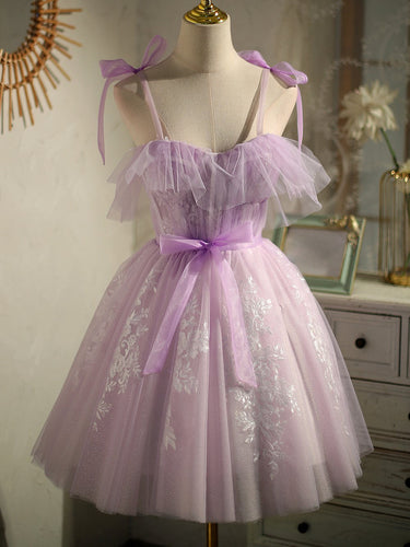 Cute Purple Sleeveless Lace Up Princess Short Homecoming Dresses