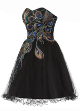 Chic Tulle Satin Beaded Sweetheart Neckline A-Line Short Cocktail Dress Black Homecoming Dress Y8483