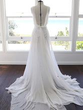 Sweetheart Chiffon Spaghetti Strap Lace Beach Wedding Dresses