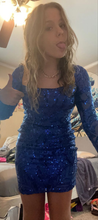 Sequin Long Sleeve Bodycon Dress Sexy Blue Homecoming Dress Y6269