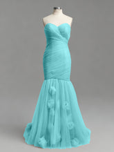 Dusty Rose Mermaid Strapless Ruched Tulle Prom Dress with 3D Floral