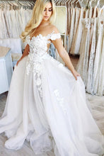Ball Gown Off the Shoulder Open Back Lace Long Wedding Dresses,Fairy Wedding Gowns,MW420