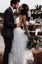 Beautiful A-line V-neck Lace Straps Long Wedding Dresses, Bridal Dress, MW523