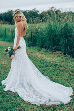 Beautiful Lace Sheath V Neck Wedding Dress, Bridal Dress With Train, MW528