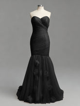 Dusty Rose Mermaid Strapless Ruched Tulle Prom Dress with 3D Floral