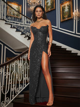 Sequin Strapless Sweetheart Long Prom Dress with High Slit