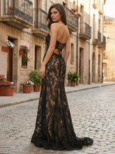 Black Lace Strapless Satin Bow Prom Dress with Slit