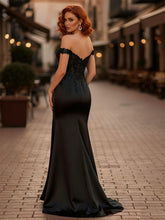 Sheath Off-The-Shoulder Appliques Lace Corset Prom Dress with Slit