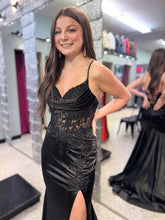 Black Plunging Sweetheart Corset Prom Dress with High Slit