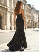 Black Sequin Strapless Long Corset Prom Dress with Plunge
