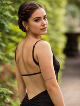 Black Shimmer Spaghetti Strap Prom Dress with Ruched Waist