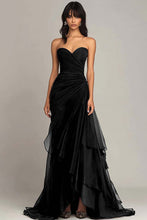 Black Sweetheart Ruched Ruffled Formal Dress