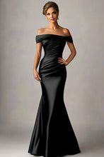 Peacock Blue Mermaid Off The Shoulder Ruched Satin Formal Dress