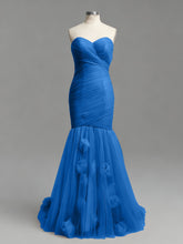 Dusty Rose Mermaid Strapless Ruched Tulle Prom Dress with 3D Floral