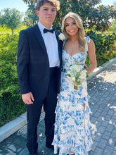 Blue Print A-Line Strapless Tiered Long Prom Dress