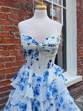 A-Line Strapless V-Neck Tiered Printing Long Prom Dress